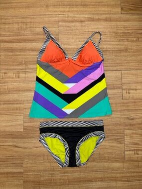 ABS by Allen Schwartz Geometric Colorblock Tankini Set Size 8 Padded Cups